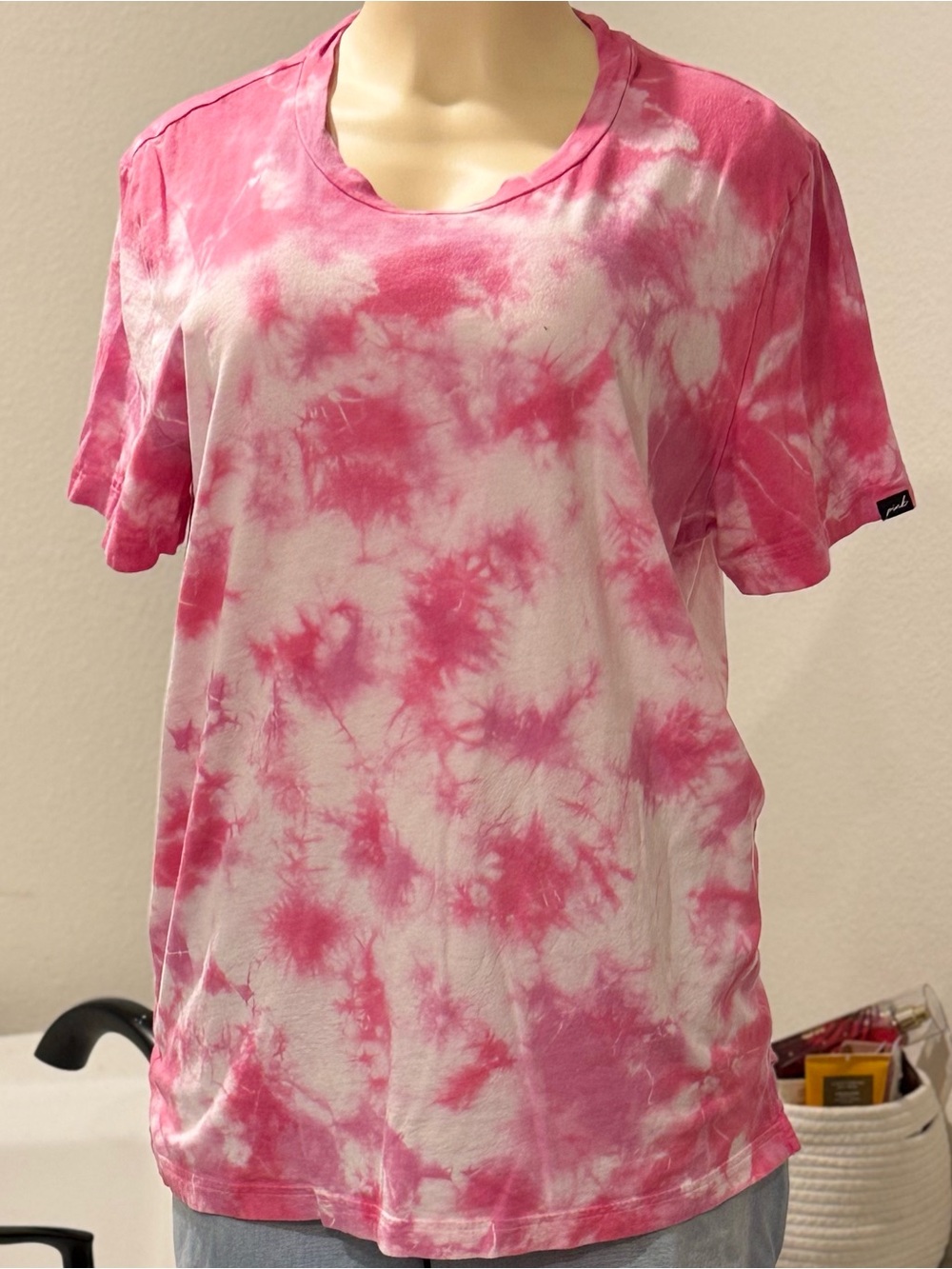 PINK Pink & White Tie-Dye Tee — Size Medium